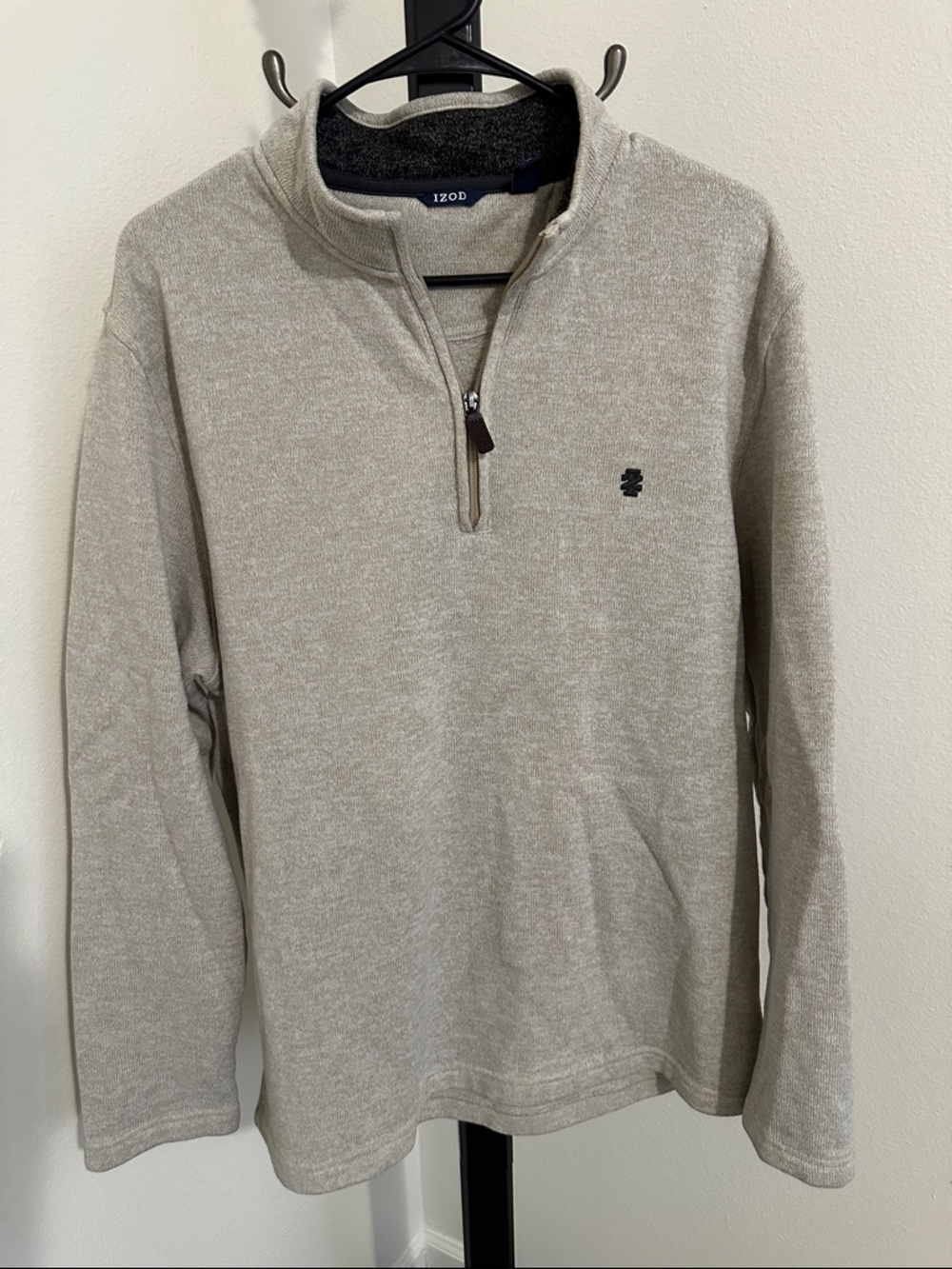 Izod Men’s Quarter-Zip Sweater in Light Taupe